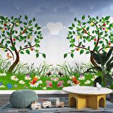 Meyve Ağaçlı Çocuk Odası Duvar Kağıdı Baskı
