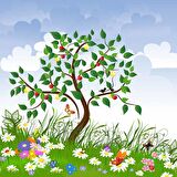 Meyve Ağaçlı Çocuk Odası Duvar Kağıdı Baskı