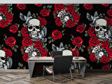 Kuru Kafa ve Kırmızı Gül Temalı Duvar Kağıdı