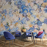 Beyaz Mavi Çiçek Desenli Duvar Kağıdı