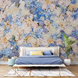 Beyaz Mavi Çiçek Desenli Duvar Kağıdı