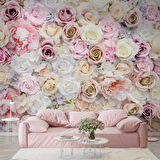 Pembe Beyaz Gül Desenli Duvar Kağıdı