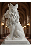 \text{Monark Taçlı Aslan Biblo (18 cm) - Beyaz/Siyah 3D Yazıcı Baskı Dekorasyon Ürünü}