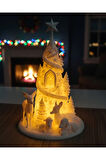 Kış Masalı Işıklı Noel Köyü - 3D Baskı Yılbaşı Dekorasyonu - (12x12x18cm)
