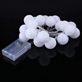 2m 10'lu Işıklı Beyaz Top Dekoratif Süs Pilli