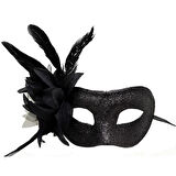 Siyah Metalize Tüylü Parti Maskesi