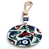 Balık Desenli Nazar Boncuklu Füzyon Cam Duvar Dekoru