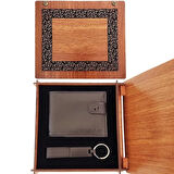 Dekoratif Hediyelik Ahşap Kutulu Cüzdan ve Mat Siyah Anahtarlık