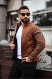 Premium Örme Triko Kol Dik Yaka Süet Ceket