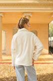 Fermuarlı Şık Beyaz Sweat Rahat Bol Kalıp