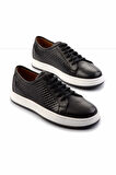 Siyah Baskılı Hakiki Deri Erkek Sneaker E01310099803