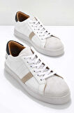 Beyaz Siyah Hakiki Deri Erkek Sneaker E01585200703