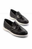 Siyah Örgü Hakiki Deri Erkek Loafer Ayakkabı E01798105216