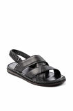 Siyah Hakiki Deri Erkek Sandalet E05804024103