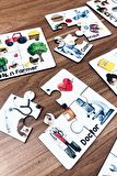 Meslekleri İngilizce Öğreniyorum 4 Lü Ahşap Puzzle Zeka Oyunları