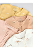 Next Baby %100 Pamuklu Neutral Hayvan Desenli 4'lü Tulum Set