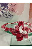 Çiçek Motifli Saç Bandı - Kırmızı - Organik & El Yapımı