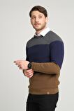 ALEXANDERGARDI RENK BLOKLU REGLAN KOL BİSİKLET YAKA KAZAK(E23-6708)