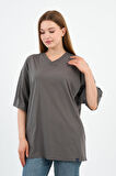 V Yaka Oversize T-shirt (E24-742A-WN)