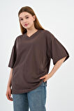 V Yaka Oversize T-shirt (E24-742A-WN)