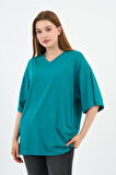 V Yaka Oversize T-shirt (E24-742A-WN)