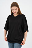 V Yaka Oversize T-shirt (E24-742A-WN)