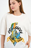 Bisiklet Yaka Baskılı Oversize T-shirt