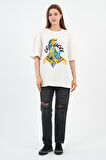 Bisiklet Yaka Baskılı Oversize T-shirt