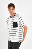 ALEXANDERGARDI Cep Detaylı Bisiklet Yaka Çizgili T-shirt