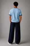 Şerit Detaylı Kontrast Yaka Basic T-Shirt