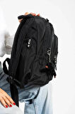  Sanmorris Unisex Suya Dayanıklı Krinkıl Kumaş Çok Gözlü Orta Boy Laptop Okul ve Sırt Çantası