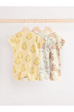 Next Baby % 100 Pamuklu Krem Sarı Hayvan Desenli 3'lü Romper Set