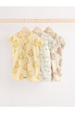 Next Baby % 100 Pamuklu Krem Sarı Hayvan Desenli 3'lü Romper Set