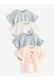 Next Baby Pamuklu Krem Mavi Kısa Kollu Şortlu 4'lü Alt Üst Takım