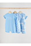 Next Baby % 100 Pamuklu Mavi Timsah Desenli 3'lü Romper Set
