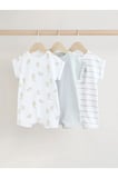Next Baby %100 Pamuklu Beyaz Gri Ayı Desenli 3'lü Romper Set
