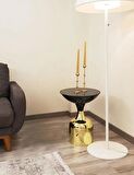 Olympos Dekoratif Parlak Siyah Kısa Model Gold Sehpa 50 cm