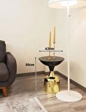 Olympos Dekoratif Parlak Siyah Kısa Model Gold Sehpa 50 cm