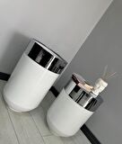 Dekoratif Krom Darbuka Parlak Beyaz Saksı 70cm + Sehpa 60cm İkili Set