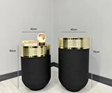 ELEGANT Dekoratif Gold Darbuka Siyah Saksı 70cm + Sehpa 60cm İkili Set