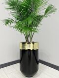 ELEGANT Dekoratif Gold Darbuka Parlak Siyah Saksı 60cm