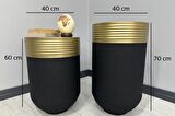 ELEGANT Dekoratif Eskitme Darbuka Siyah Saksı 70cm + Sehpa 60cm İkili Set