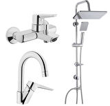 Artema Solid S Banyo Bataryası + Kuğu Lavabo Bataryası + Duxxa Mirage Duş Sistemi