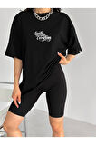 Unisex Oversize Fit Bisiklet Yaka Creative Yazı Baskılı Tişört