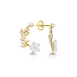 Gümüş Gold Sedef Çiçek Çivili Kadın Küpe