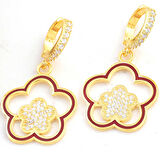 ​Gümüş Gold Sallantılı Çiçek Desenli Kadın Küpe