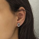 Gümüş Mistik Topaz Çiçek Desenli J Kadın Küpe