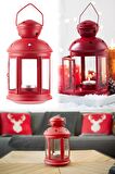 Metal Tealight Mum Feneri Şamdan Mumluk Taşıyıcı 25,5cm Kırmızı Ma096