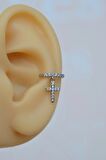 Zirkon Taşlı Cross Sallantılı Earcuff Sıkıştırmalı Kıkırdak Küpesi
