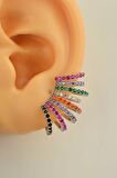 Multicolor Çoklu Earcuff Çok Renkli Kıkırdak Küpesi Gümüş Rengi